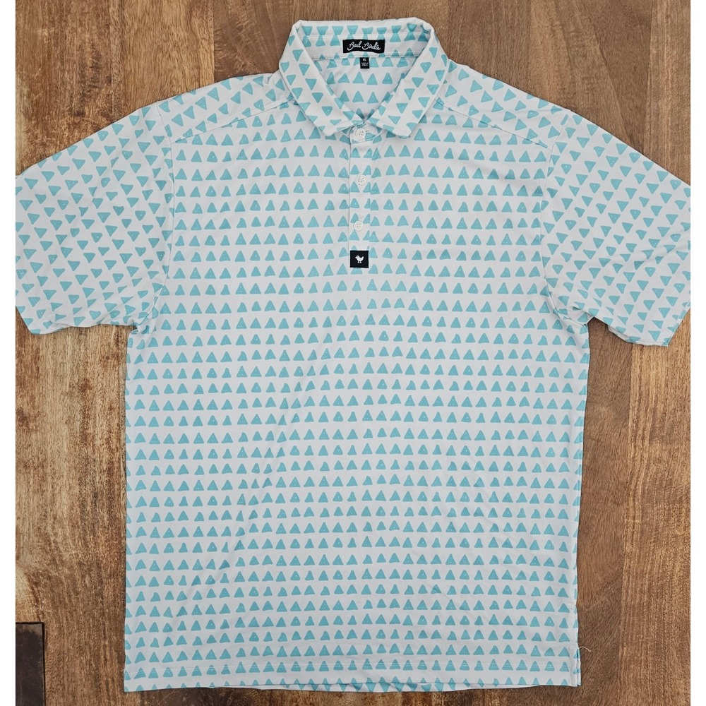 Bad Birdie Golf Polo Mens XL Teal Blue White Triangles Geometric Shirt Stretch